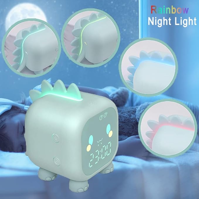 Kids Alarm Clock Girls Green Dinosaur Alarm Clocks with Night Light Bluetooth Digital Alarm Clock for Kids Girls Children