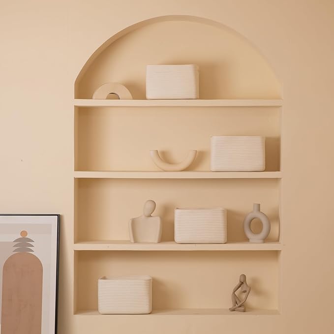 4 Pack Storage Baskets for Organizing, Woven Baskets for Shelves - Perfect for Toys, Books, Towels, and Clothes, Durable Gift Basket Bins Toy Storage, 12.7''L x9''W x7.8''H, White