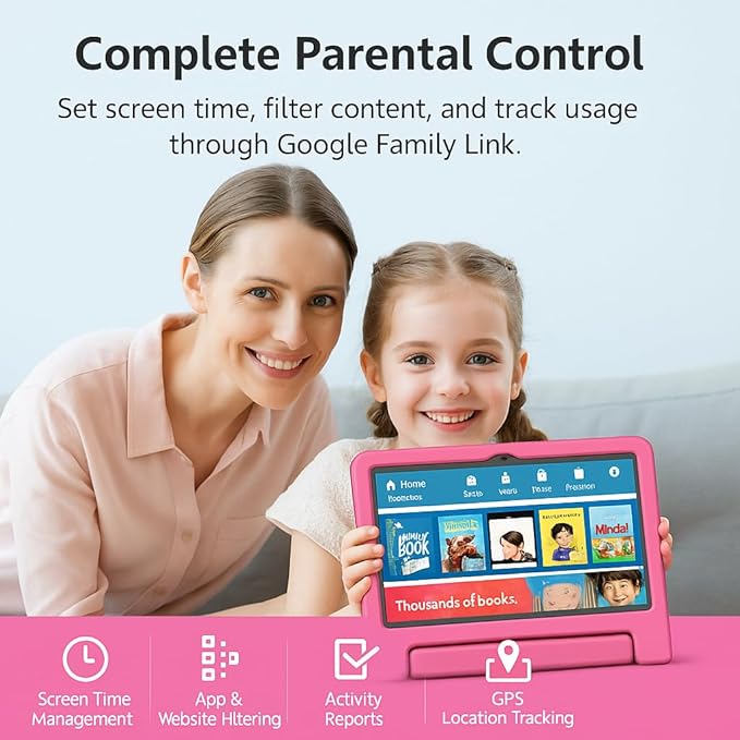 10.1" Kids Tablet Android 14 | 64GB Octa-Core 8GB RAM | Shockproof Case & Parental Control | 12H Fast Charge | HD Display w/Google Kids Space & Educational Apps | WiFi 6/Bluetooth/GPS | Ages 3-12