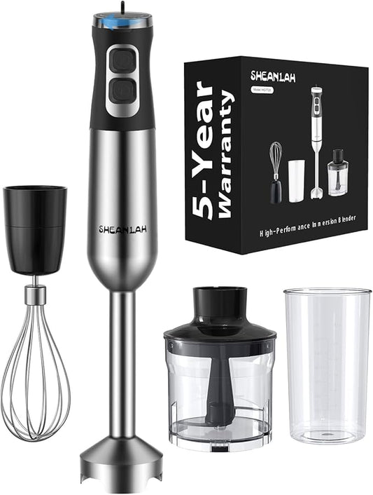 1000W Powerful Immersion Blender Handheld, 2025 New Update Hand Blender with 25-Speed and Heavy-Duty Copper Motor, 4 in 1 Hand Mixer with Chopper, Whisk, Beaker and Wand