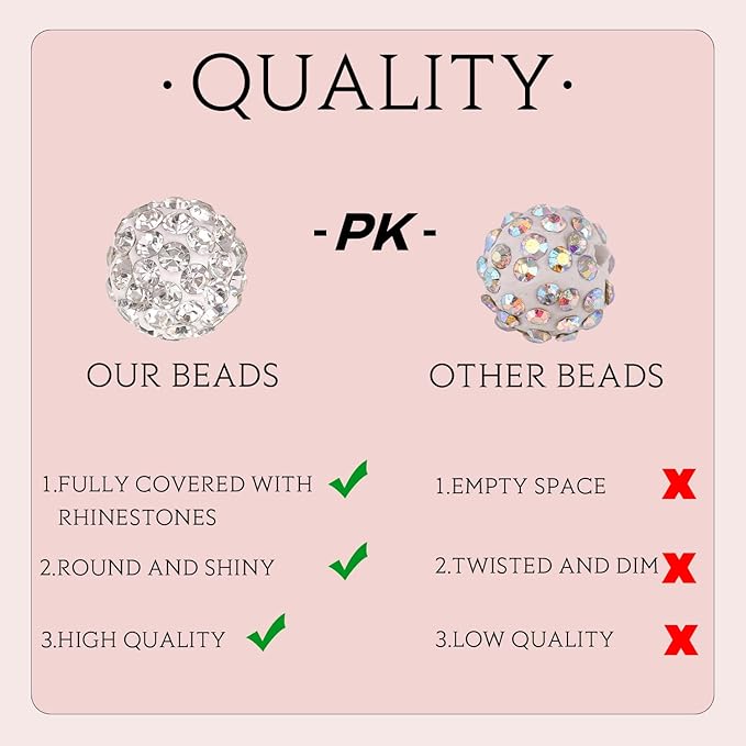 100 Pcs 10 Mixed Colors Rhinestone Beads for Jewelry Making, Sparkle Crystal Clay Christmas for Bracelet Baseball Necklace Earring Crafting and DIY, Shiny Round Shamballa Disco Ball Beads
