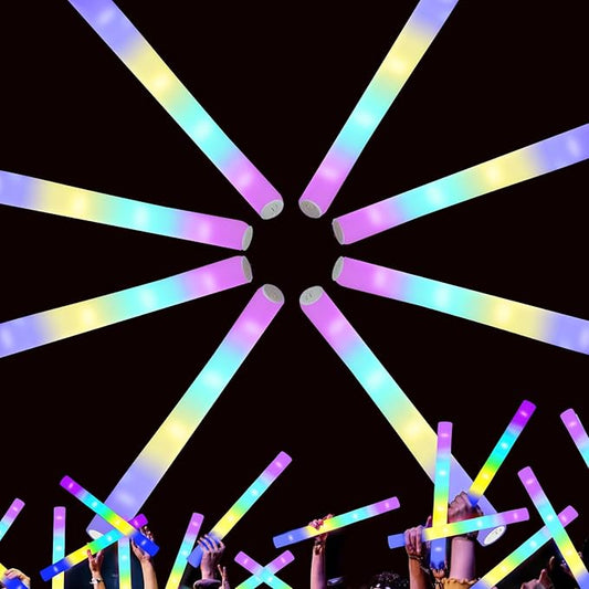 100-Count Foam Glow Sticks Party Pack - 4 Colors, Steady Bright Light Up Sticks for Weddings, Birthdays, Christmas, Halloween | Foam Glow Sticks Bulk Reusable, 6-Hr Glow, Eco-Friendly Foam