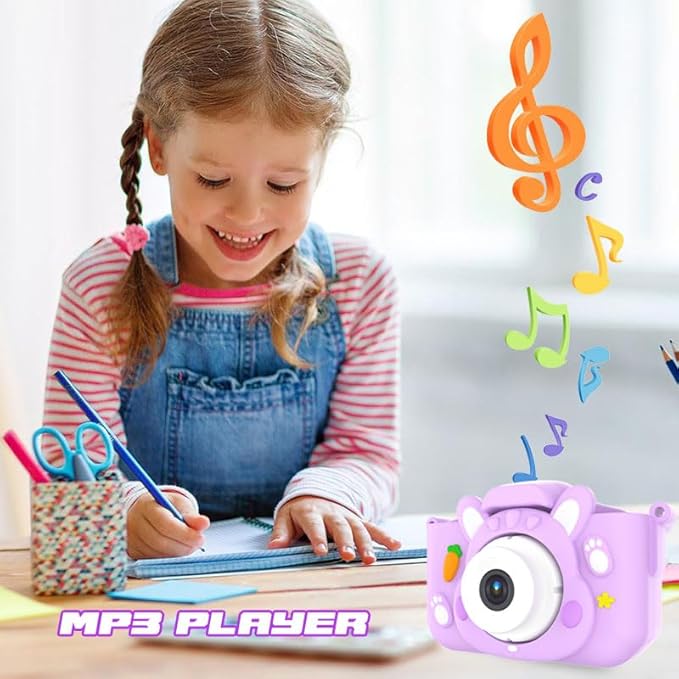 Kids Camera Toys,48MP Dual Lens with 64G SD Card and Cartoon Soft Cover for 3-8 Year Old Girls Boys (PurpleR)