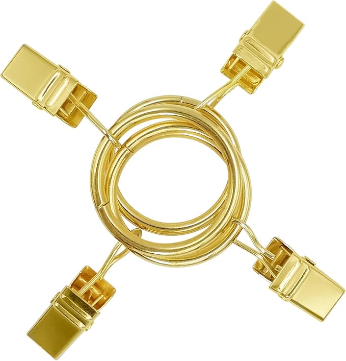 100 Pack Gold Curtain Rings with Clips, Curtain Hooks Hangers Clip Rings for Hanging Drapes Bows Hat, Drapery Rings 1 in I D, Fits up to 5/8 in Diameter Curtain Rod.