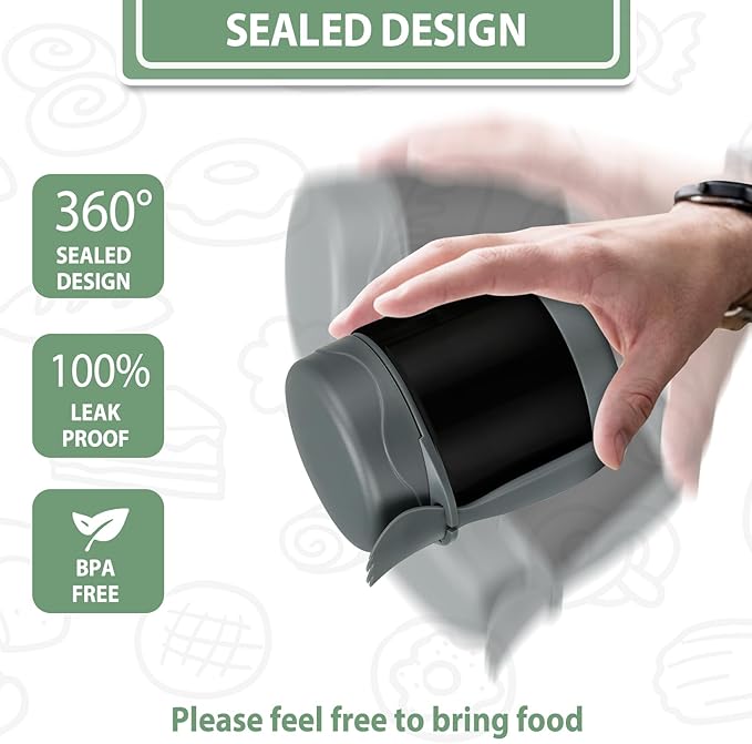 10oz Soup Thermo for Hot Food Kids,Lunch Thermo Kids Food Jar with Spoon Hot Insulated Food Containers,Leak Proof Stainless Steel Wide Mouth Lunch Food Thermo Jar for School(Black)