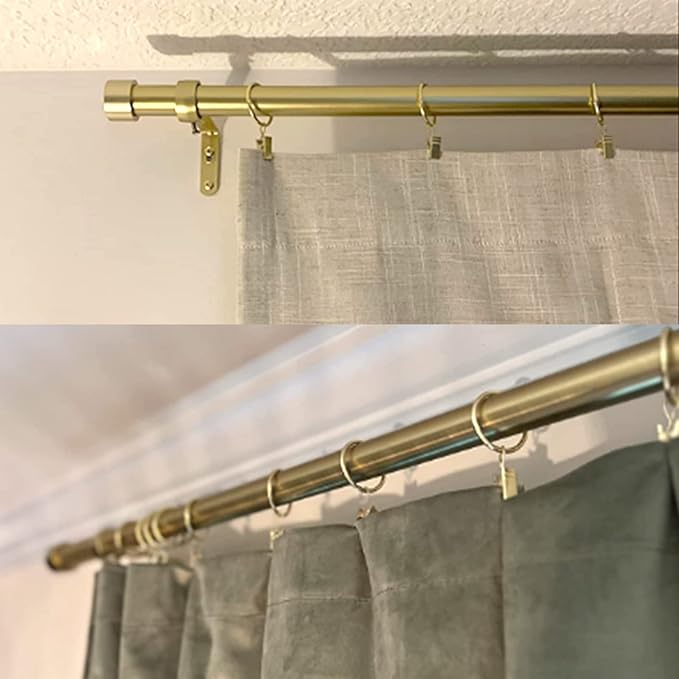 100 Pack Gold Curtain Rings with Clips, Curtain Hooks Hangers Clip Rings for Hanging Drapes Bows Hat, Drapery Rings 1.26 in I D, Fits up to 1 in Diameter Curtain Rod.