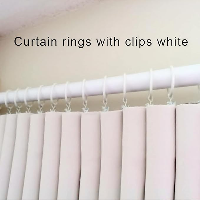 100 Pack White Curtain Rings with Clips, Curtain Hooks Hangers Clip Rings for Hanging Drapes Bows Hat, Drapery Rings 1.26 in I D, Fits up to 1 in Diameter Curtain Rod.