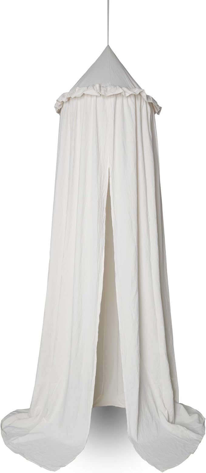 Kids Bed Canopy with Frills Cotton Cover Net for Crib Reading Nook Curtain Hideaway Hanging Round Tent Nursery Bedding Play Room Decor