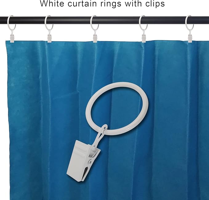 100 Pack White Curtain Rings with Clips, Curtain Hooks Hangers Clip Rings for Hanging Drapes Bows Hat, Drapery Rings 1.26 in I D, Fits up to 1 in Diameter Curtain Rod.