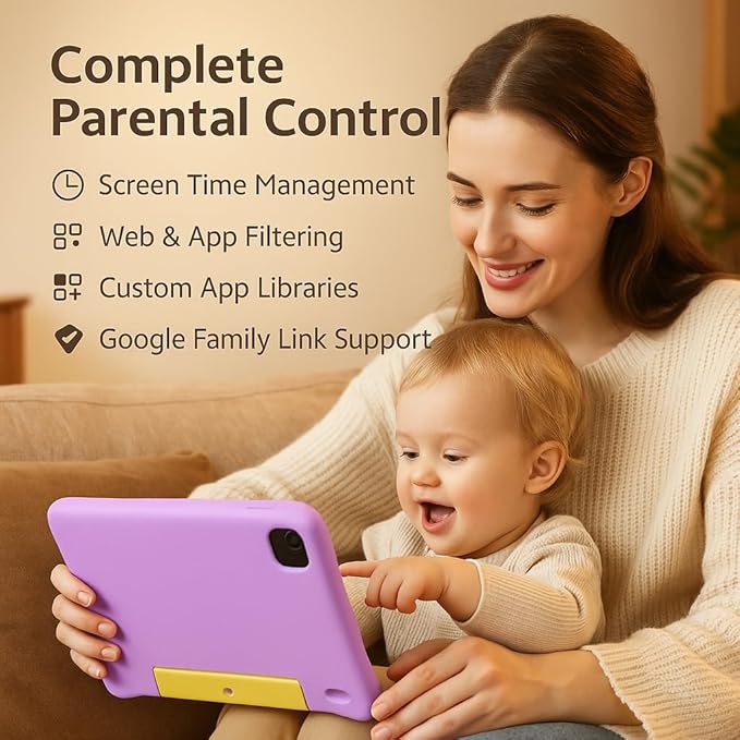 10.1 Inch Kids Tablet with Shockproof Case | Android 14, 64GB+8GB RAM, 12H Battery | Parental Control, Google Kids Space & Preloaded Educational Apps | WiFi 6, HD Display, Ages 3-12