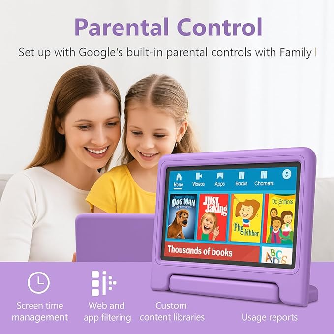 10.1" Kids Tablet Android 14 | 64GB Octa-Core 8GB RAM | Shockproof Case & Parental Control | 12H Fast Charge | HD Display w/Google Kids Space & Educational Apps | WiFi 6/Bluetooth/GPS | Ages 3-12