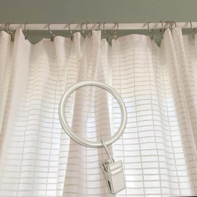 100 Pack Matte Silver Curtain Rings with Clips, Curtain Hooks Hangers Clip Rings for Hanging Drapes Bows Hat, Drapery Rings 1.5 in I D, Fits up to 1.2 in Diameter Curtain Rod.