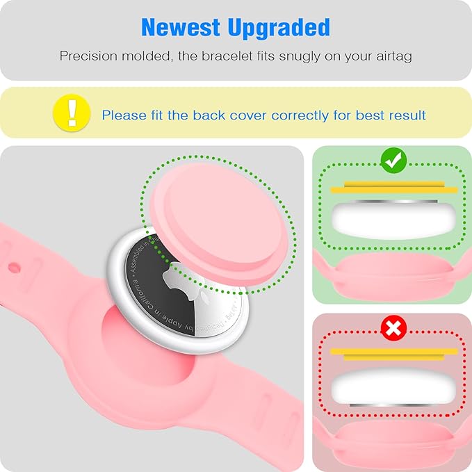 2 Pack AirTag Bracelet for Kids, Waterproof Air tag Holder for Kids with Soft Silicone Full Coverage Anti-Lost Hidden Airtag Wristband Accessories for Child