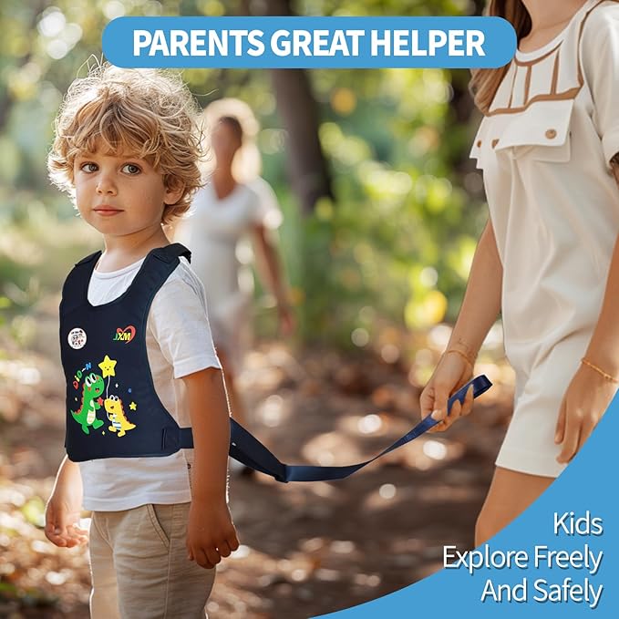 JXM Safety Harness for Active Childs with Quick Grab Handle, Teens Youth Secure Walking Harness with Autism Awareness and Pouch, Adjustable Tether Leash for Autism ADHD Special Needs Child Kids