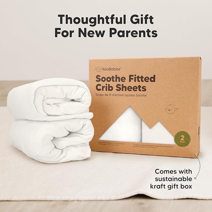 KeaBabies 2-Pack Organic Crib Sheets for Boys, Girls - 52x28 Fitted Crib Mattress Sheet Neutral, Breathable Jersey Cotton Cover for Baby Bed, Toddler Mattress, Soft & Cute Prints (Soft White)