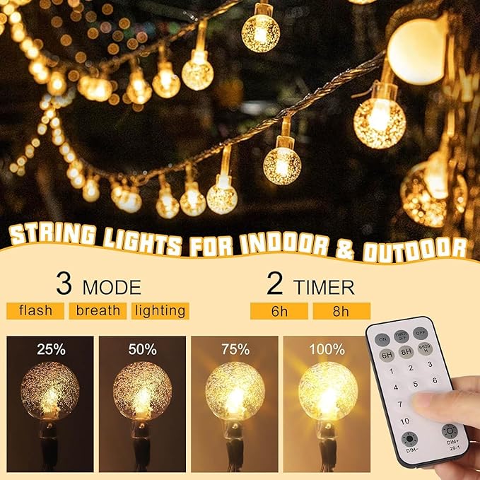 100ft Crystal Globe String Lights, Multicolor+Warm White (2-in-1) LED Fairy Lights for Indoor & Outdoor Ambiance, Plug-in Extendable Decorative Lights for Bedroom, Classroom, Dorm, Patio