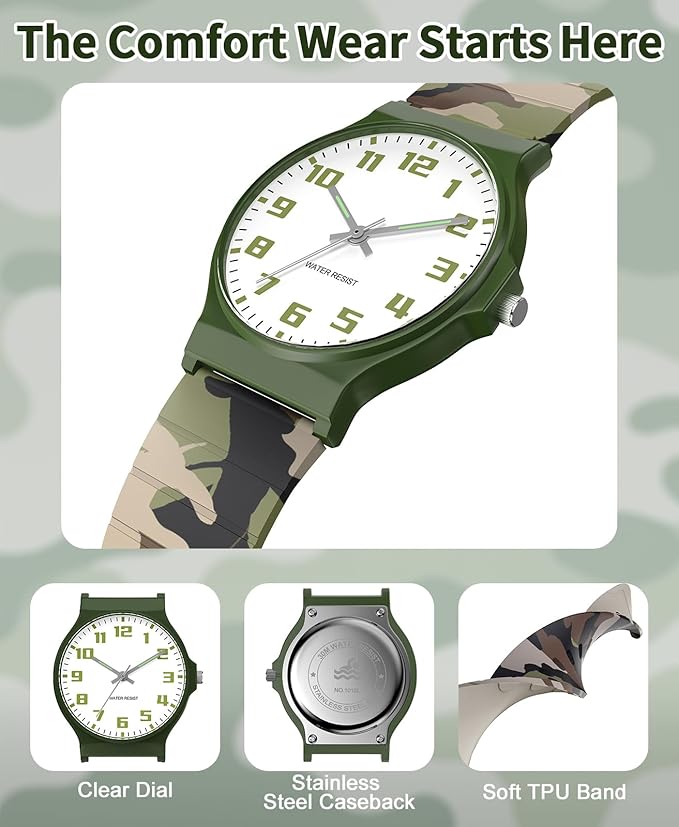 Kids Analog Watch Boys Girls, 30M Waterproof, Sports Watch for Boys, Easy to Read Children's Thin Dial Wrist Watches with Soft Band, for Ages 5-15 Kids Great Birthday Gifts Christmas Day