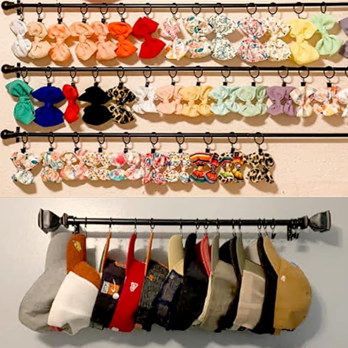 100 Pack Black Curtain Rings with Clips, Curtain Hooks Hangers Clip Rings for Hanging Drapes Bows Hat, Drapery Rings 1 in I D, Fits up to 5/8 in Diameter Curtain Rod.