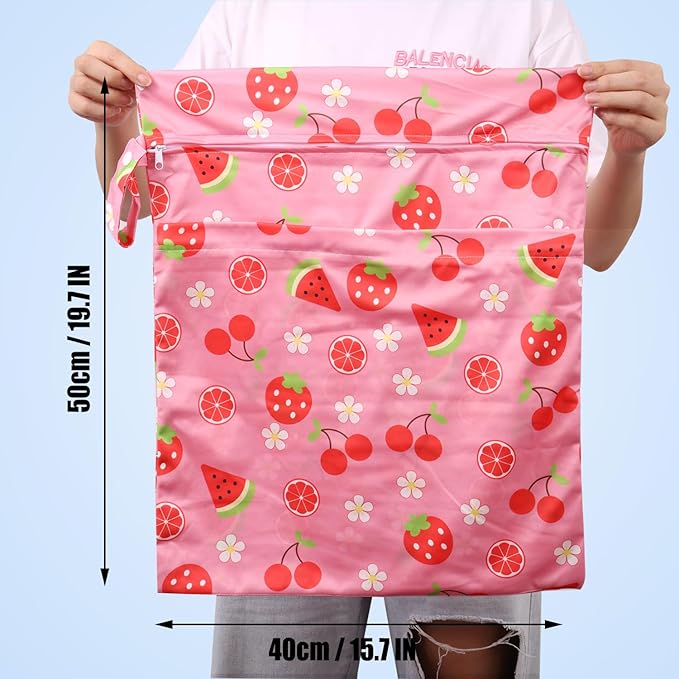 2pcs Travel Waterproof Laundry Bag, Cloth Diaper Wet Dry Bags with Handle & 2 Zipper Pockets, Reusable Washable Dirty Clothes Bag for Baby Adult Travelling Hanging, Bathing Beach Pool Daycare