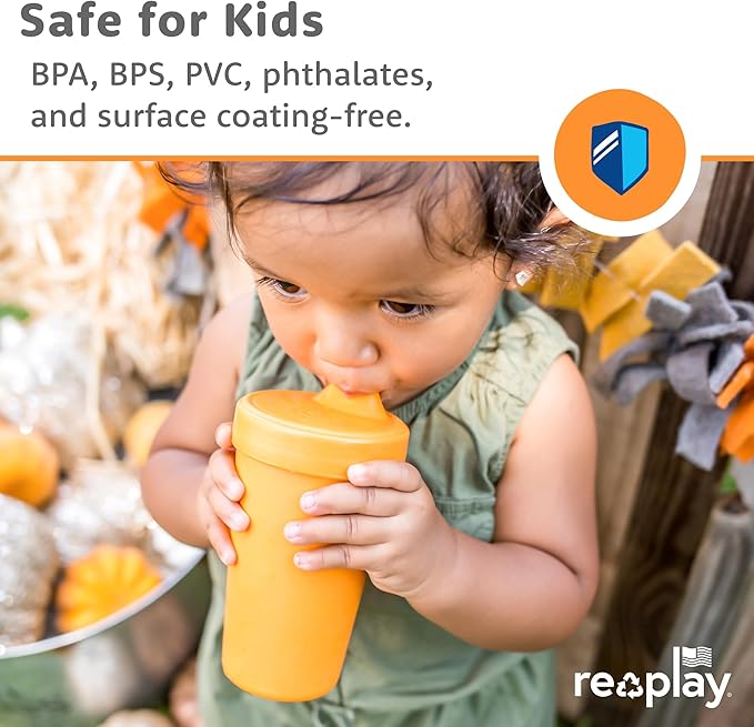 Re-Play Sippy Cups for Toddlers - 10 Oz. Reusable Spill Proof Cups for Kids, Dishwasher/Microwave Safe - Made in USA - Set of 6-3.13" x 6.25" - Crayon Box