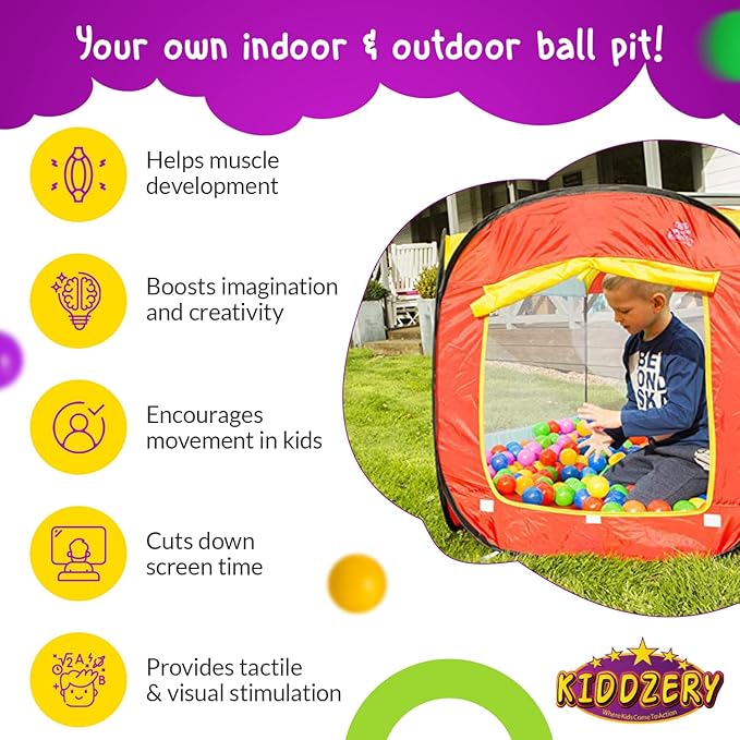 Kids Ball Pit Pop Up Large Tent for Toddlers - Indoor & Outdoor Gift Toys for Infants Girls & Boys, Baby Playpen with Zippered Storage Bag, 200 BallPit Balls Included