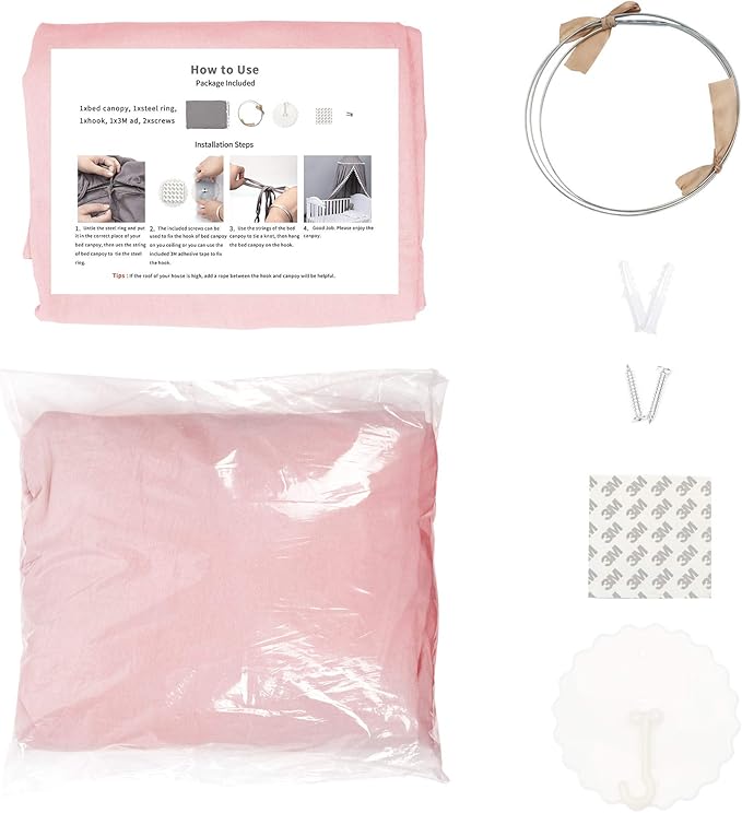 Kids Bed Canopy with Frills Cotton Cover Net for Crib Reading Nook Curtain Hideaway Hanging Round Tent Nursery Bedding Play Room Decor