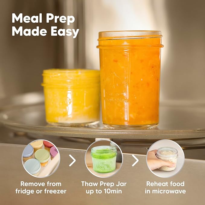 KeaBabies 4pk 8oz & 4pk 4oz Glass Baby Food Containers with Lids - Leak-Proof, Microwavable Small Glass Jars,Baby Purees & Toddler Snack Storage Containers,BPA-Free,Dishwasher & Freezer Safe(Roseate)
