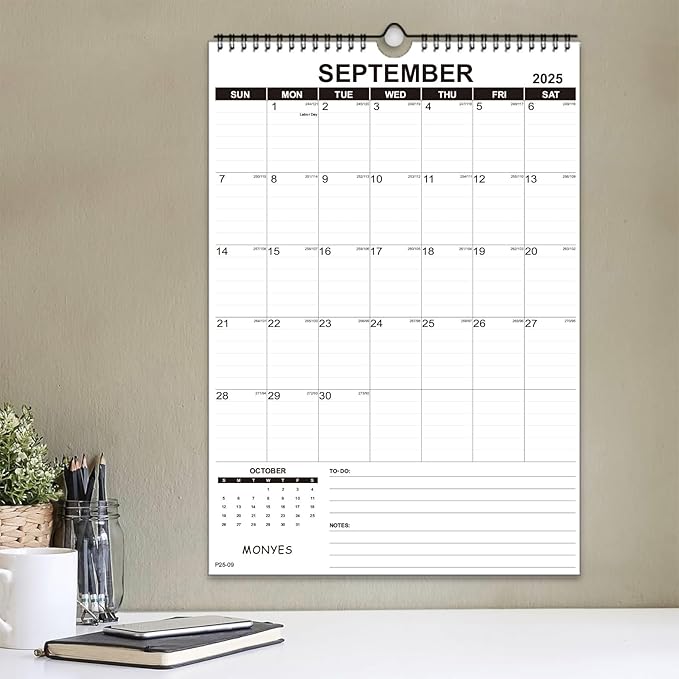 2025-2026 Wall Calendar, 17" x 12" Academic Calendar, Monthly Calendar with Wire Binding & Hanging Hook, Large Wall Calendar, Desk Calendar