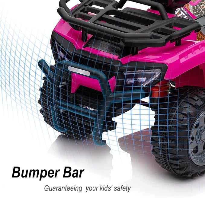 Kids ATV 4 Wheeler, 6V Ride-On Toy for Toddlers Boys & Girls with Music, Forward & Reverse - Rose Pink