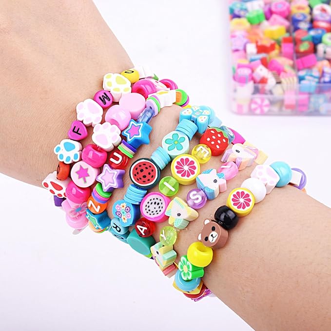 1000PCS Polymer Clay Beads Bracelet Making kit, 24 Style Cute Fun Beads Sports Ball Beads Volleyball Softball Baseball Basketball Soccer Rugby Football Charms for Jewelry Making DIY for Women Girls