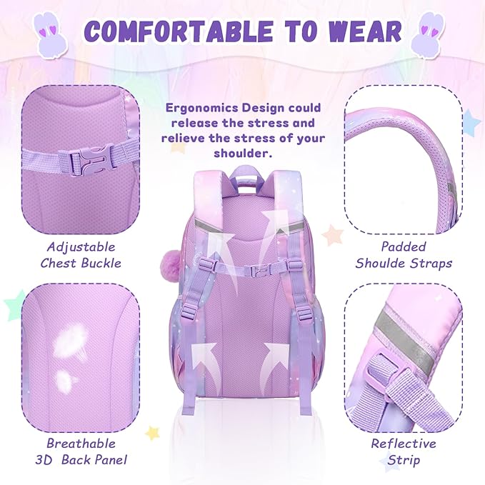 Kids Backpack for Girls - School Bags for Middle School Students - Book Bag for Elementary Primary - Kawaii Ita Backpack - Purple