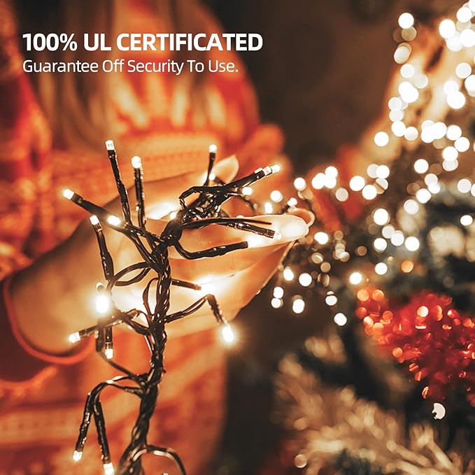 1000 LED 328ft 8 Modes with Timer Christmas String Lights IP55 Outdoor Waterproof UL Certificated Indoor Fairy Lights Garden Patio Wedding Christma Trees Parties Decoration White Light