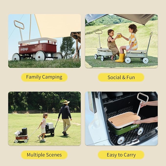 kidpop PULA-Wild 3-in-1 Kids' Pull-Along Wagon Toddlers Push Walker for 2.5-8, Removable Wooden Cover and Adjustable Handlebar, Birthday Gifts Max Weight 33 lbs (Grey)