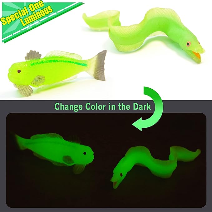 10PCS Sea Animal Figurines Bath Toys, Color Changing Ocean Fish Toys, Stretchy Realistic Animal Set, for Kids 3 and Up, for Themed Parties, Cake Topper, Classroom Rewards, Goodie Bag Filler