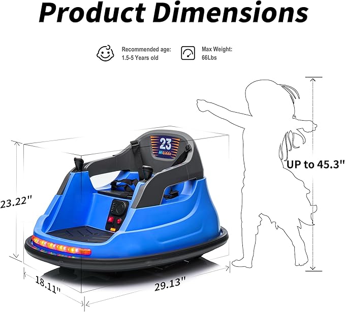 12V Kids Electric Bumper Car, Baby Bumper Car for Toddlers w/Remote Control, 360° Spinning - Blue