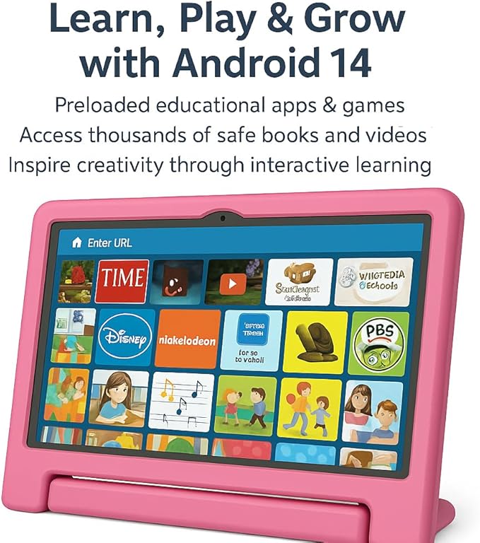10.1" Kids Tablet Android 14 | 64GB Octa-Core 8GB RAM | Shockproof Case & Parental Control | 12H Fast Charge | HD Display w/Google Kids Space & Educational Apps | WiFi 6/Bluetooth/GPS | Ages 3-12