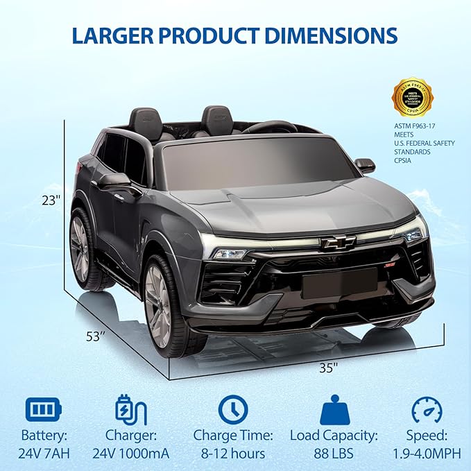 Jojoka Baby Car 24V 2-Seater SUV Licensed Chevrolet Blazer Ride On Toy w/Parent Remote Control,4xSpring Suspension, Wireless Music, Electric Vehicle Car for Kids Ages 3-8,Gray