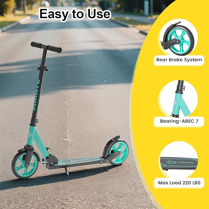 Kick Scooter for Kids Teens & Adults, 4 Adjustable Heights, 8IN All Terrain Big Wheels, Foldable and Lightweight, Gifts for Girls Boys