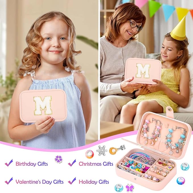 Kids Bracelet Making Kit with Jewelry Box for Girls Charm Beads for Jewelry Making Kit DIY Bracelet Craft Kit for Teen Girls Age 8-12 Kids Toy Birthday Valentine Gifts Christmas