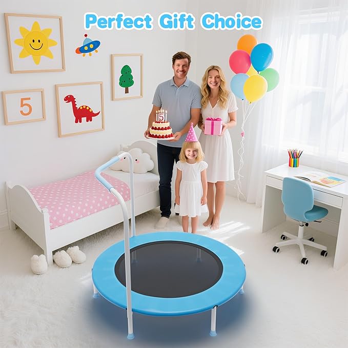 36" Mini Trampoline for Toddlers Ages 1–6 – Foldable Indoor/Outdoor Kids Rebounder with Foam Handle & Safety Padded Cover