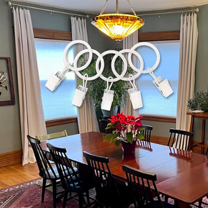 100 Pack White Curtain Rings with Clips, Curtain Hooks Hangers Clip Rings for Hanging Drapes Bows Hat, Drapery Rings 1 in I D, Fits up to 5/8 in Diameter Curtain Rod.