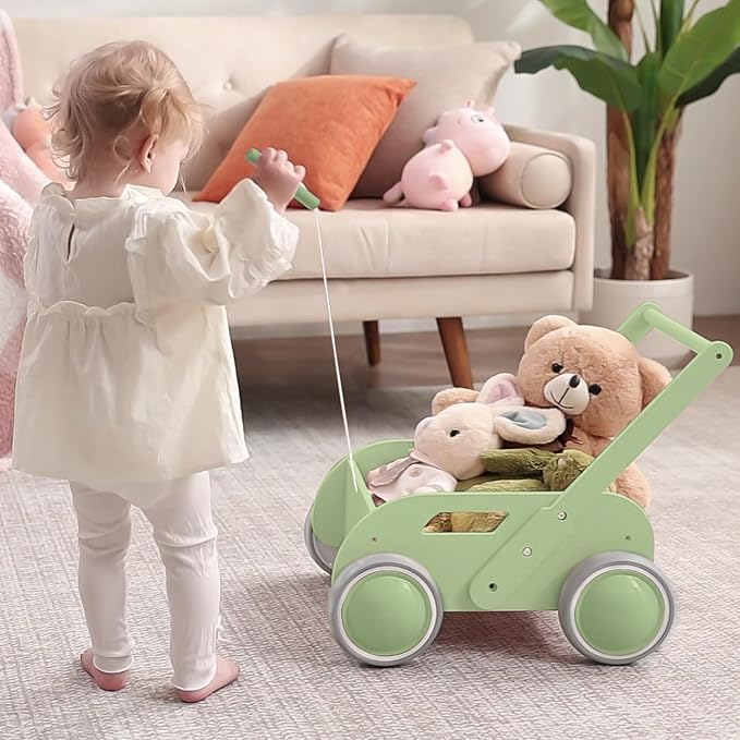2025 HOMEKOL Wooden Baby Walker,Baby Push Walker, Adjustable Speed Baby Walker for Boys and Girls, Baby Activity Center, Gift for Birthday, Christmas and New Year Nature Green