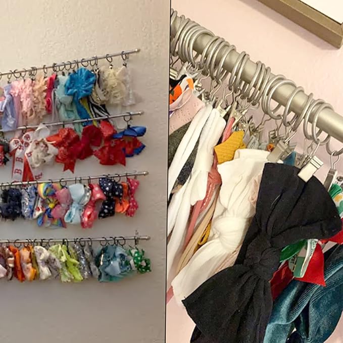 100 Pack Matte Silver Curtain Rings with Clips, Curtain Hooks Hangers Clip Rings for Hanging Drapes Bows Hat, Drapery Rings 1 in I D, Fits up to 5/8 in Diameter Curtain Rod.