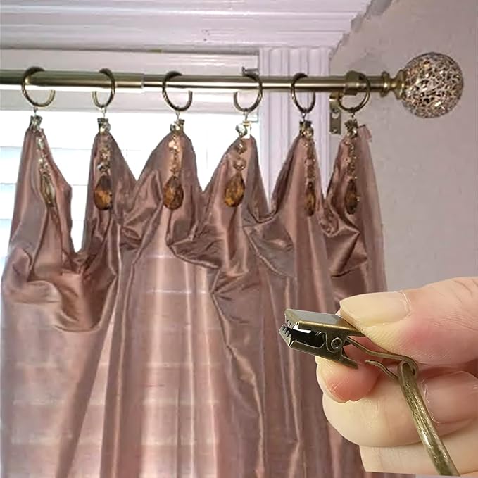100 Pack Bronze Curtain Rings with Clips, Curtain Hooks Hangers Clip Rings for Hanging Drapes Bows Hat, Drapery Rings 1.5 in I D, Fits up to 1.2 in Diameter Curtain Rod.