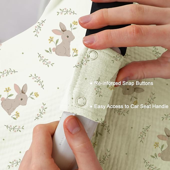 100% Muslin Cotton Car Seat Cover Baby, Carseat Canopy Cover, Universal Fit Stroller Covers for Boys and Girls (Cute Rabbit)