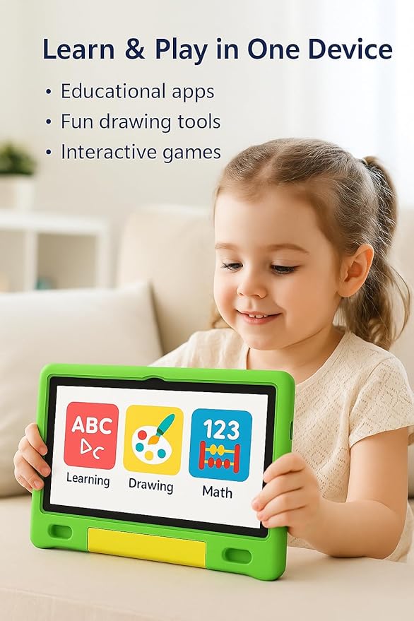 10.1 Inch Kids Tablet with Shockproof Case | Android 14, 64GB+8GB RAM, 12H Battery | Parental Control, Google Kids Space & Preloaded Educational Apps | WiFi 6, HD Display, Ages 3-12