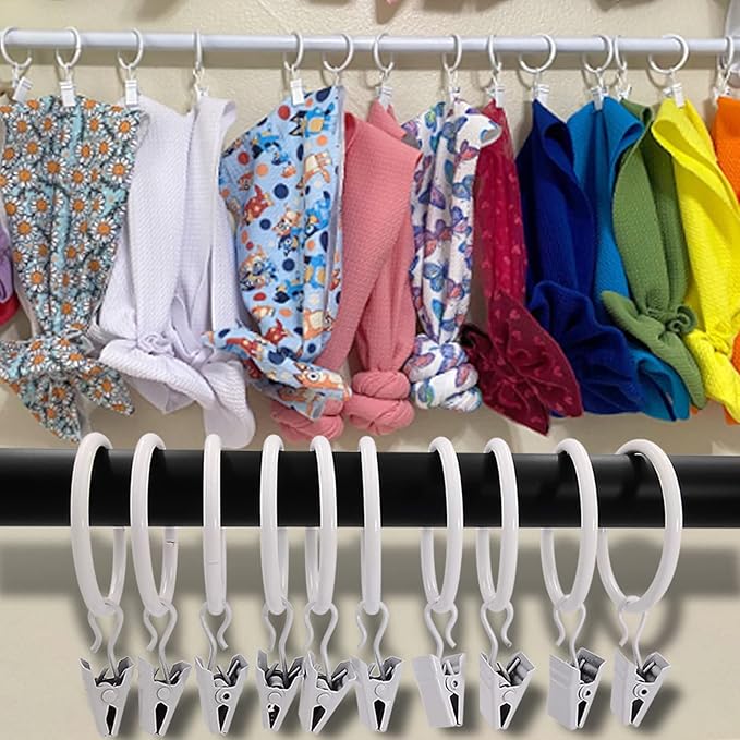 100 Pack White Curtain Rings with Clips, Curtain Hooks Hangers Clip Rings for Hanging Drapes Bows Hat, Drapery Rings 1.5 in I D, Fits up to 1.2 in Diameter Curtain Rod.