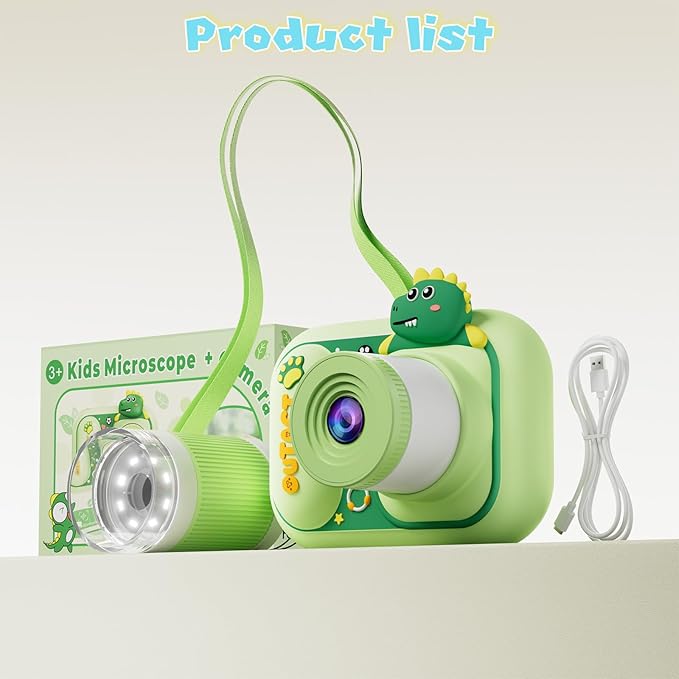 2 in 1 Microscope for Kids & Video Camera, 1000X Digital Microscope with 2.4" Screen, 1080P Portable Handheld Kids Camera Toys, STEM Educational Science Kit Toys for 3-12 Age Years Old Boys Girls