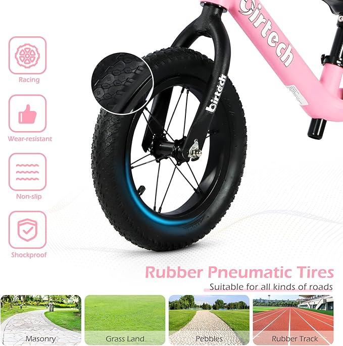 12" Balance Bike for 2, 3, 4, 5 Year Old Boys and Girls, Lightweight Nylon Frame Toddler Training Bike No Pedal Bikes for Kids with Adjustable Seat and Air Tires