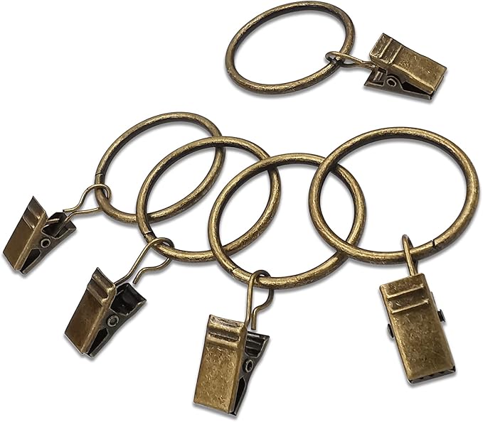 100 Pack Bronze Curtain Rings with Clips, Curtain Hooks Hangers Clip Rings for Hanging Drapes Bows Hat, Drapery Rings 1.26 in I D, Fits up to 1 in Diameter Curtain Rod.